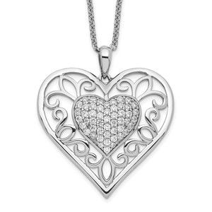 925 Sterling Silver Antiqued CZ To My Daughter 18in Heart Necklace